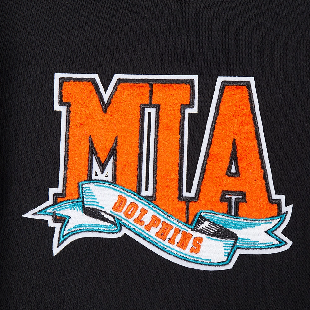 NFL MIAMI DOLPHINS TEAM PENNANTS MEN'S RIB FLEECE PULLOVER HOODIE (BLACK)