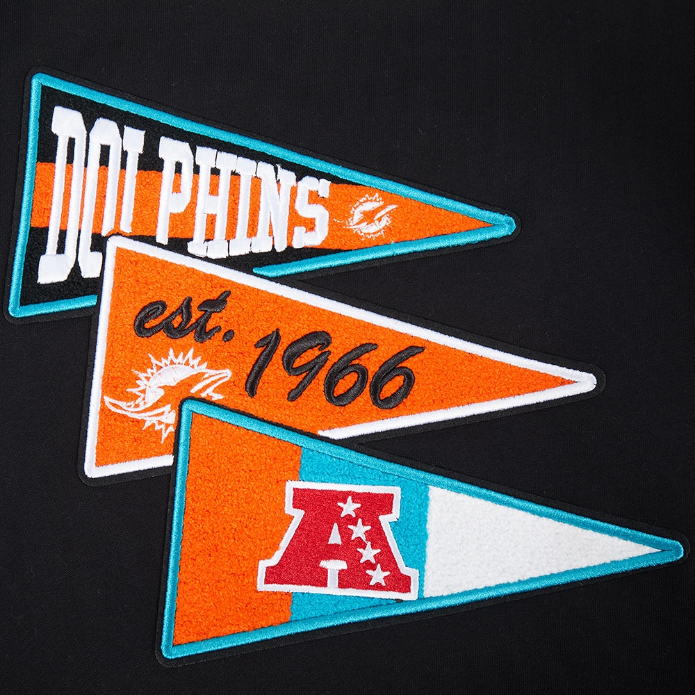NFL MIAMI DOLPHINS TEAM PENNANTS MEN'S RIB FLEECE PULLOVER HOODIE (BLACK)