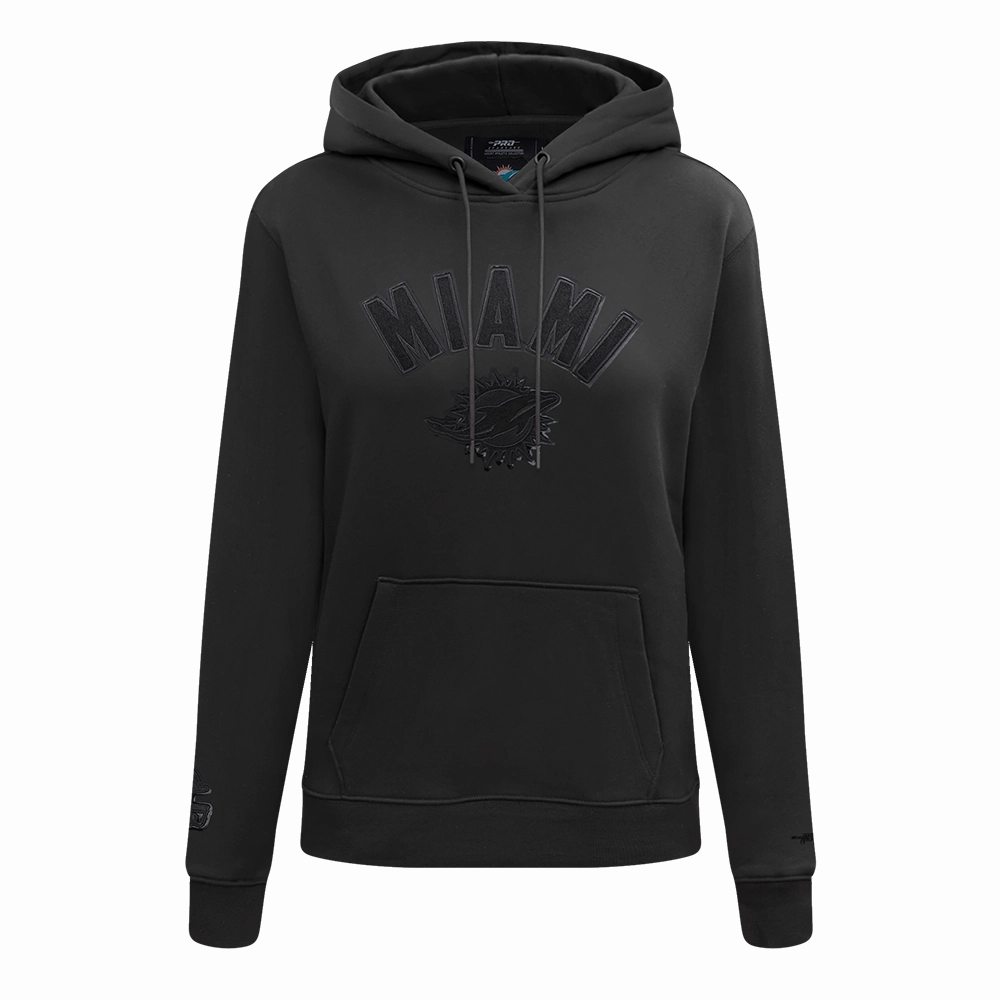 NFL MIAMI DOLPHINS TRIPLE BLACK WOMEN'S FLEECE PULLOVER HOODIE (TRIPLE BLACK)