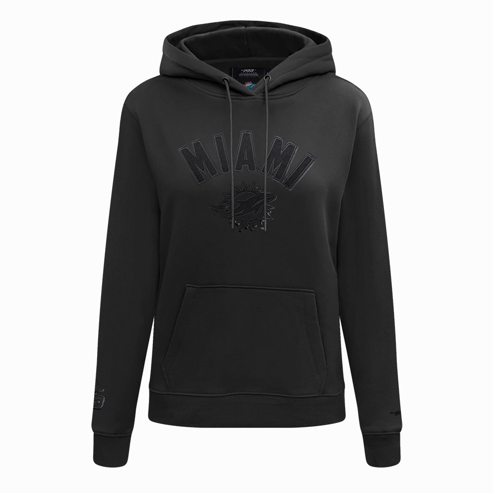 NFL MIAMI DOLPHINS TRIPLE BLACK WOMEN'S FLEECE PULLOVER HOODIE (TRIPLE BLACK)