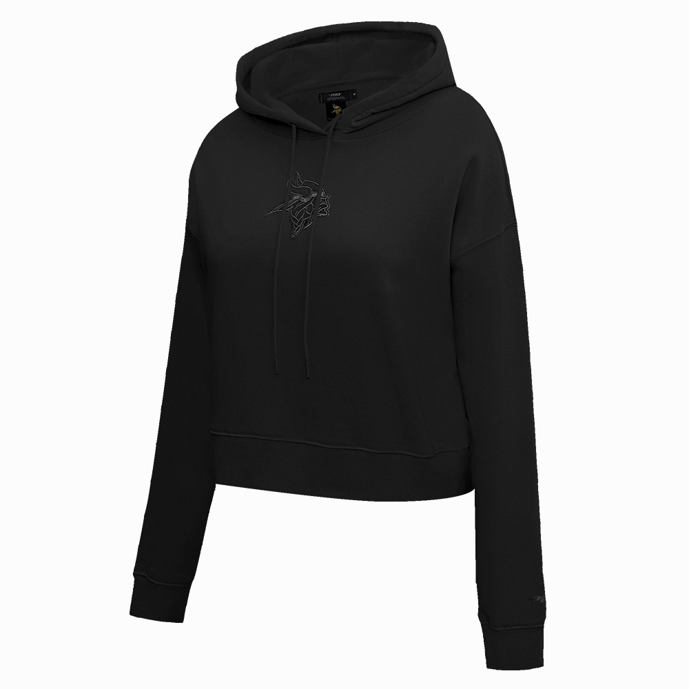 NFL MINNESOTA VIKINGS NEUTRAL WOMEN'S CROPPED PULLOVER HOODIE (BLACK)