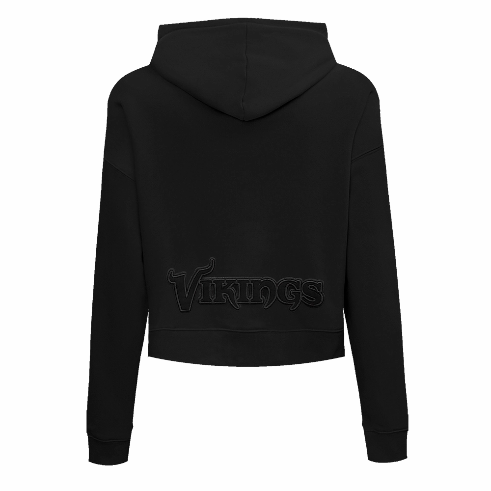 NFL MINNESOTA VIKINGS NEUTRAL WOMEN'S CROPPED PULLOVER HOODIE (BLACK)