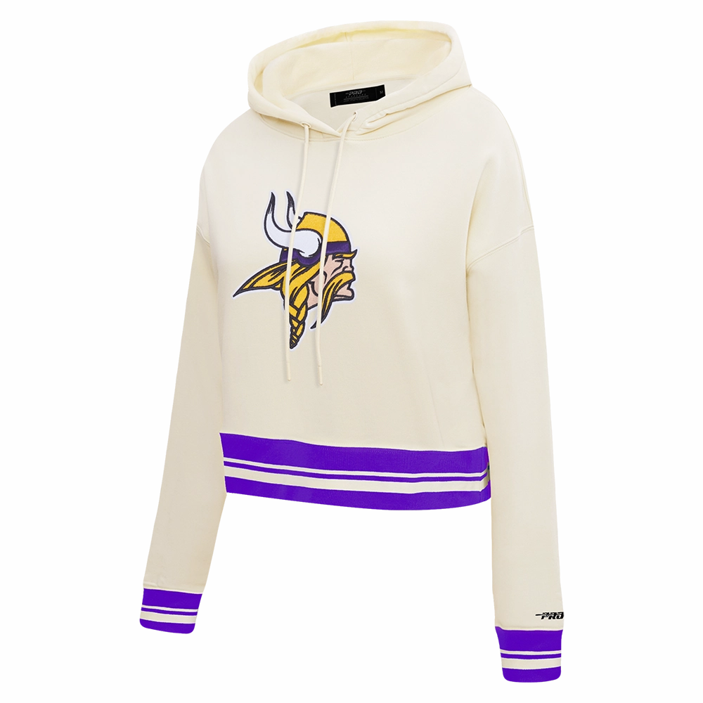 NFL MINNESOTA VIKINGS RETRO CLASSIC WOMEN'S RIB CROPPED PO HOODIE (EGGSHELL/ PURPLE)