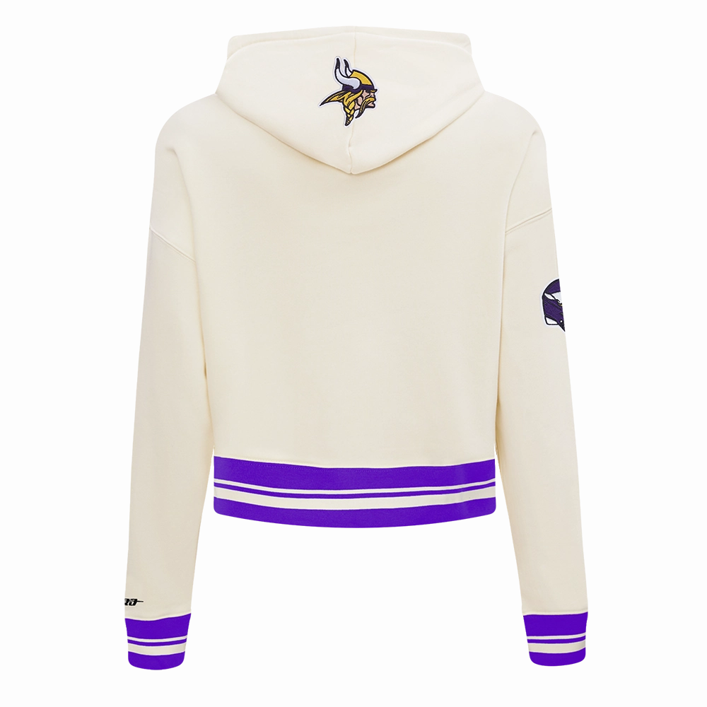 NFL MINNESOTA VIKINGS RETRO CLASSIC WOMEN'S RIB CROPPED PO HOODIE (EGGSHELL/ PURPLE)