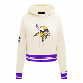 NFL MINNESOTA VIKINGS RETRO CLASSIC WOMEN'S RIB CROPPED PO HOODIE (EGGSHELL/ PURPLE)