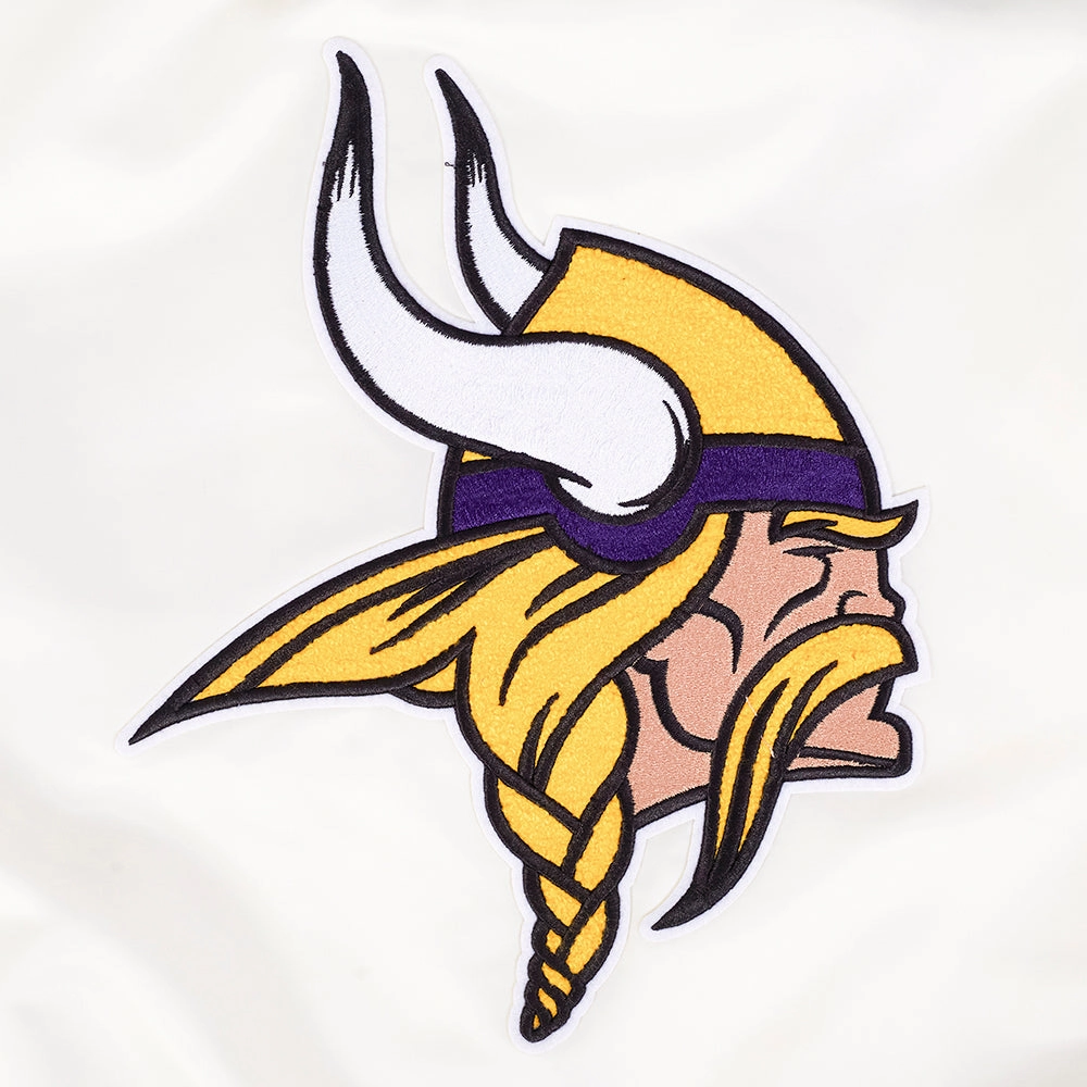 NFL MINNESOTA VIKINGS RETRO CLASSIC WOMEN'S RIB SATIN JACKET (EGGSHELL/ PURPLE)