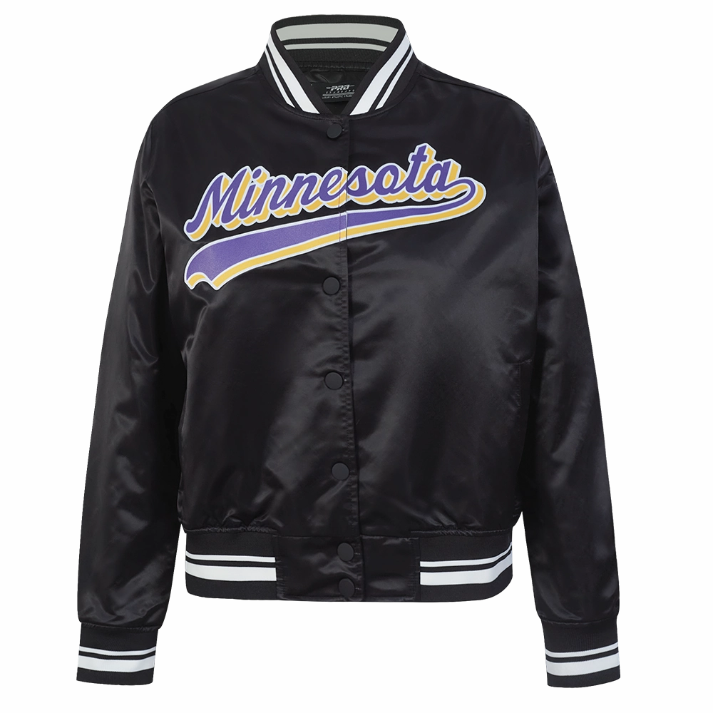 NFL MINNESOTA VIKINGS SCRIPT TAIL WOMEN'S SATIN JACKET (BLACK)