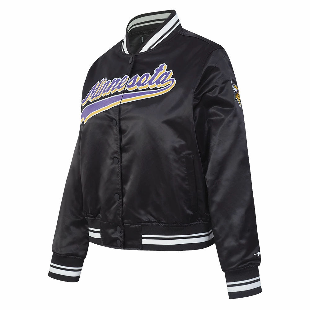 NFL MINNESOTA VIKINGS SCRIPT TAIL WOMEN'S SATIN JACKET (BLACK)
