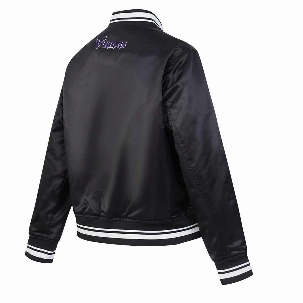 NFL MINNESOTA VIKINGS SCRIPT TAIL WOMEN'S SATIN JACKET (BLACK)