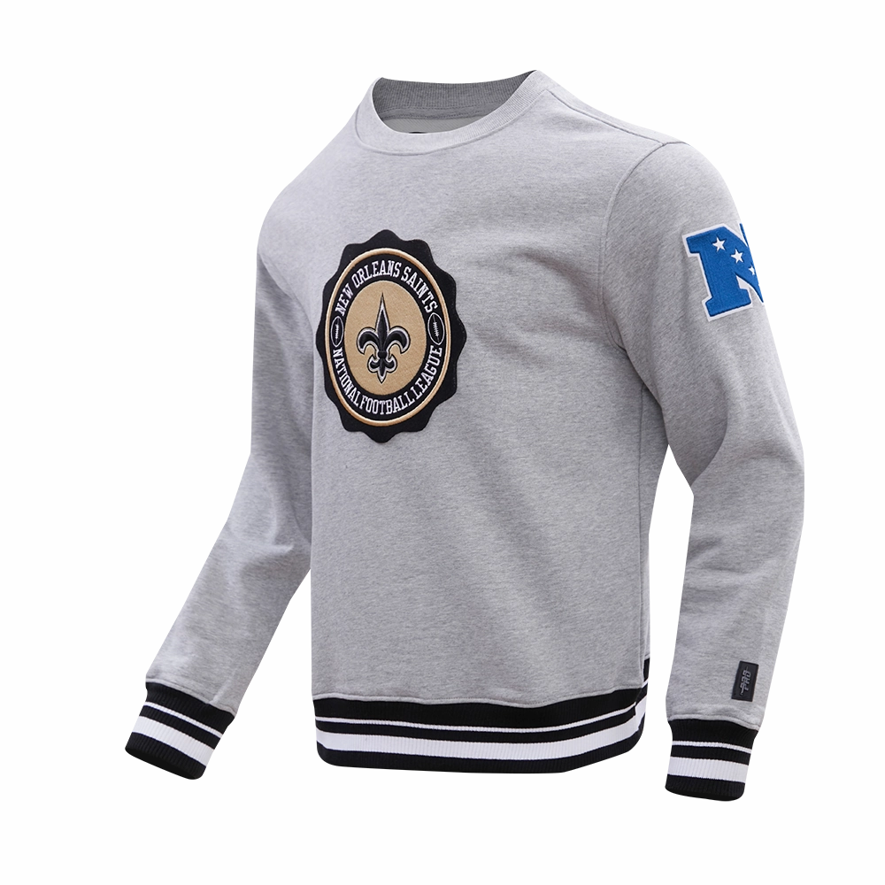 NFL NEW ORLEANS SAINTS CREST EMBLEM MEN'S RIB CREWNECK (HEATHER GRAY/BLACK)