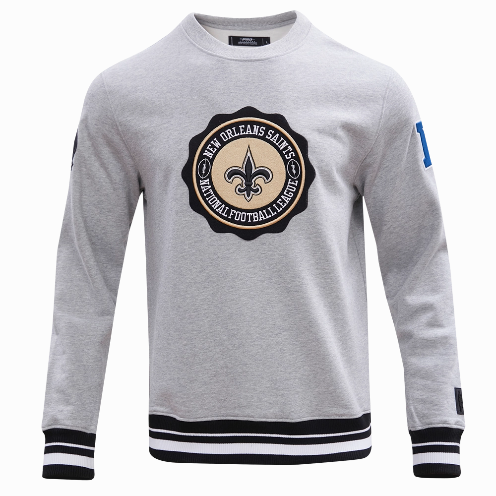 NFL NEW ORLEANS SAINTS CREST EMBLEM MEN'S RIB CREWNECK (HEATHER GRAY/BLACK)