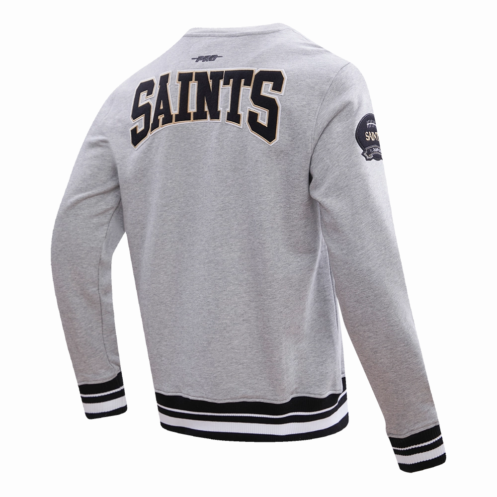 NFL NEW ORLEANS SAINTS CREST EMBLEM MEN'S RIB CREWNECK (HEATHER GRAY/BLACK)