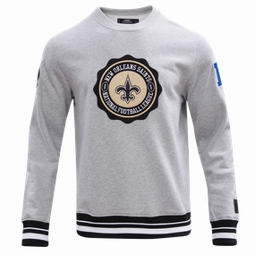 NFL NEW ORLEANS SAINTS CREST EMBLEM MEN'S RIB CREWNECK (HEATHER GRAY/BLACK)
