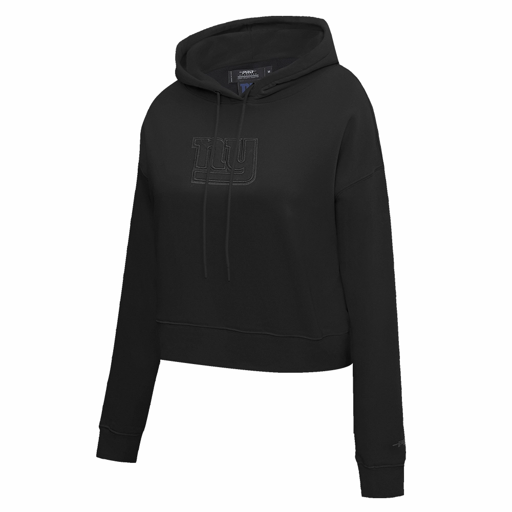 NFL NEW YORK GIANTS NEUTRAL WOMEN'S CROPPED PULLOVER HOODIE (BLACK)