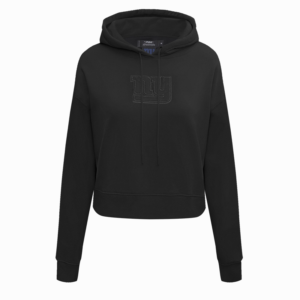 NFL NEW YORK GIANTS NEUTRAL WOMEN'S CROPPED PULLOVER HOODIE (BLACK)
