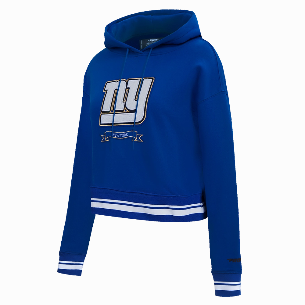 NFL NEW YORK GIANTS PRO PREP RIB FLEECE WOMEN'S CROPPED PULLOVER HOODIE (DODGER BLUE)