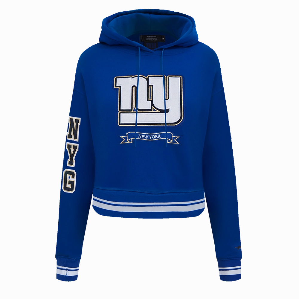 NFL NEW YORK GIANTS PRO PREP RIB FLEECE WOMEN'S CROPPED PULLOVER HOODIE (DODGER BLUE)