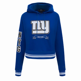 NFL NEW YORK GIANTS PRO PREP RIB FLEECE WOMEN'S CROPPED PULLOVER HOODIE (DODGER BLUE)