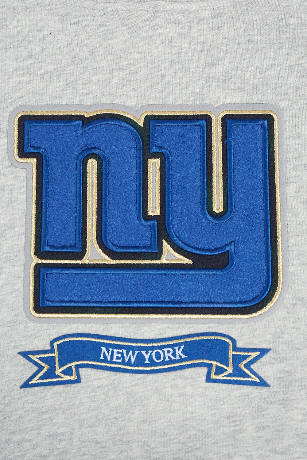NFL NEW YORK GIANTS PRO PREP RIB FLEECE WOMEN'S CROPPED PULLOVER HOODIE (HEATHER GREY/DODGER BLUE)
