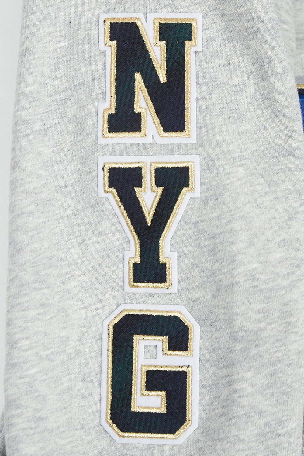 NFL NEW YORK GIANTS PRO PREP RIB FLEECE WOMEN'S CROPPED PULLOVER HOODIE (HEATHER GREY/DODGER BLUE)