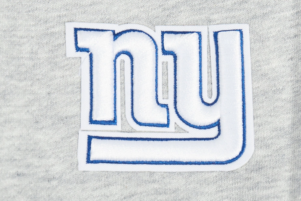 NFL NEW YORK GIANTS PRO PREP RIB FLEECE WOMEN'S CROPPED PULLOVER HOODIE (HEATHER GREY/DODGER BLUE)