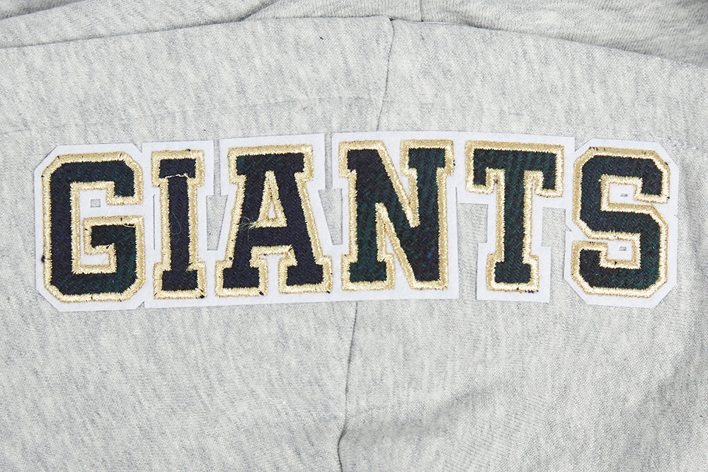NFL NEW YORK GIANTS PRO PREP RIB FLEECE WOMEN'S CROPPED PULLOVER HOODIE (HEATHER GREY/DODGER BLUE)