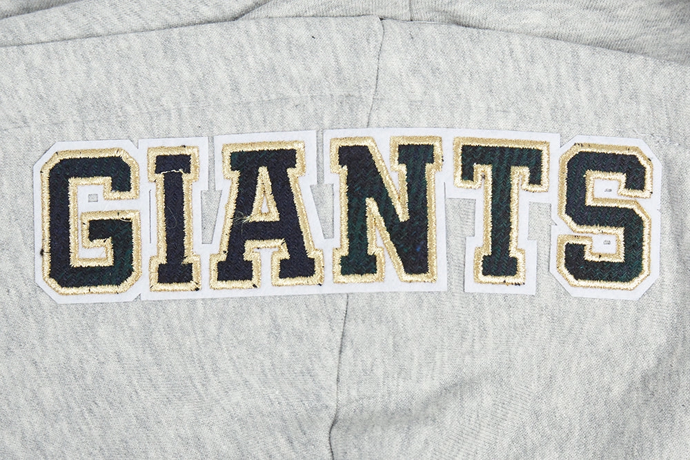 NFL NEW YORK GIANTS PRO PREP RIB FLEECE WOMEN'S CROPPED PULLOVER HOODIE (HEATHER GREY/DODGER BLUE)
