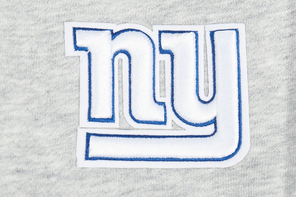 NFL NEW YORK GIANTS PRO PREP RIB FLEECE WOMEN'S CROPPED PULLOVER HOODIE (HEATHER GREY/DODGER BLUE)