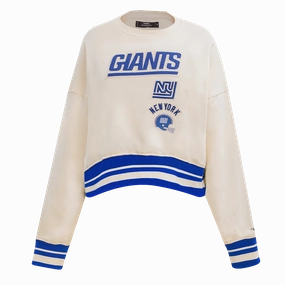 NFL NEW YORK GIANTS RETRO CLASSIC WOMEN'S RIB CREWNECK (EGGSHELL/DODGER BLUE)