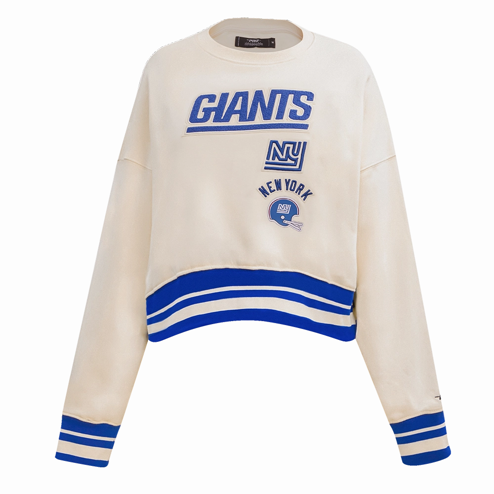 NFL NEW YORK GIANTS RETRO CLASSIC WOMEN'S RIB CREWNECK (EGGSHELL/DODGER BLUE)