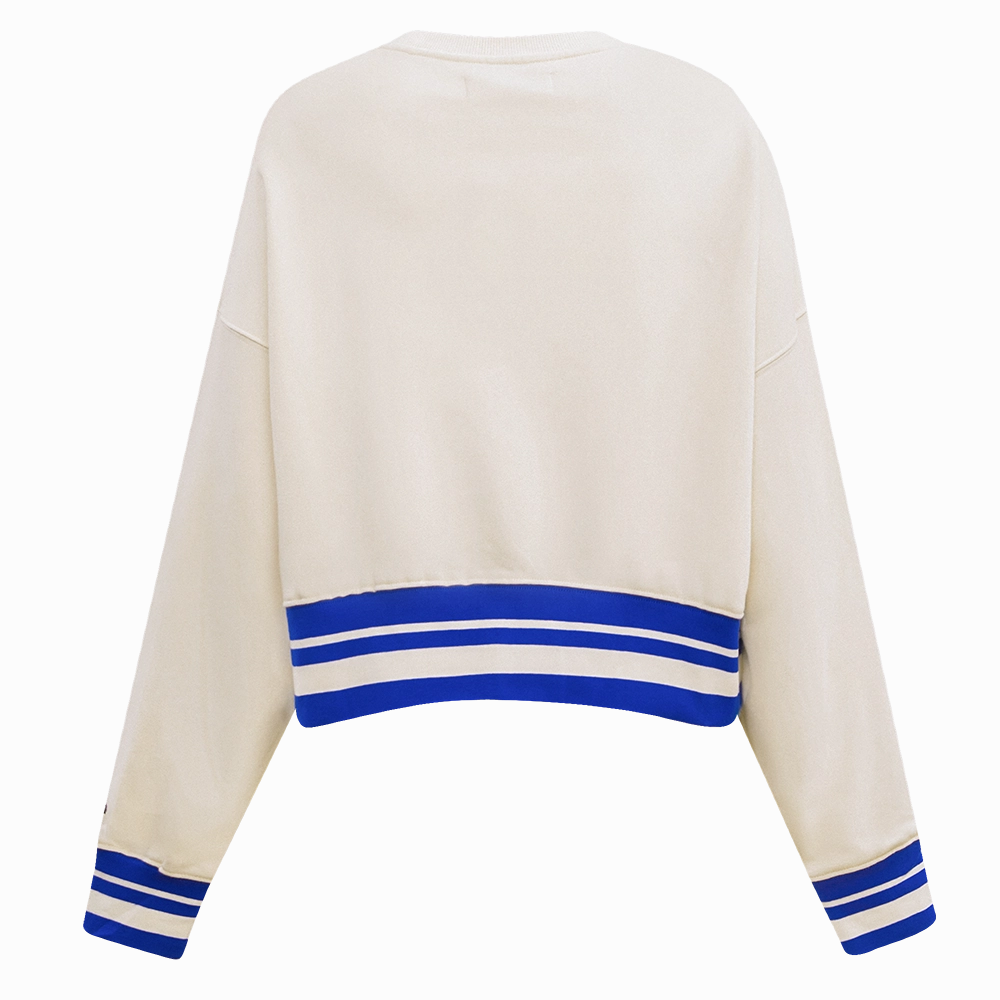 NFL NEW YORK GIANTS RETRO CLASSIC WOMEN'S RIB CREWNECK (EGGSHELL/DODGER BLUE)