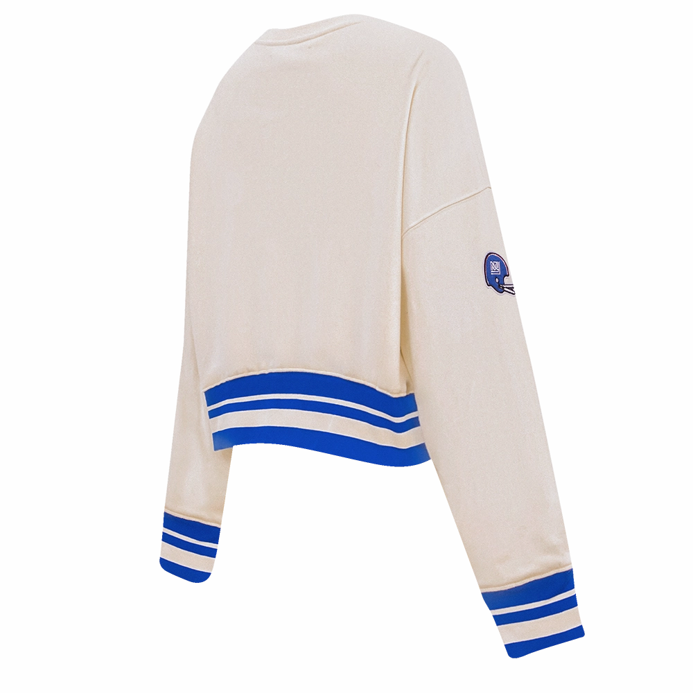 NFL NEW YORK GIANTS RETRO CLASSIC WOMEN'S RIB CREWNECK (EGGSHELL/DODGER BLUE)
