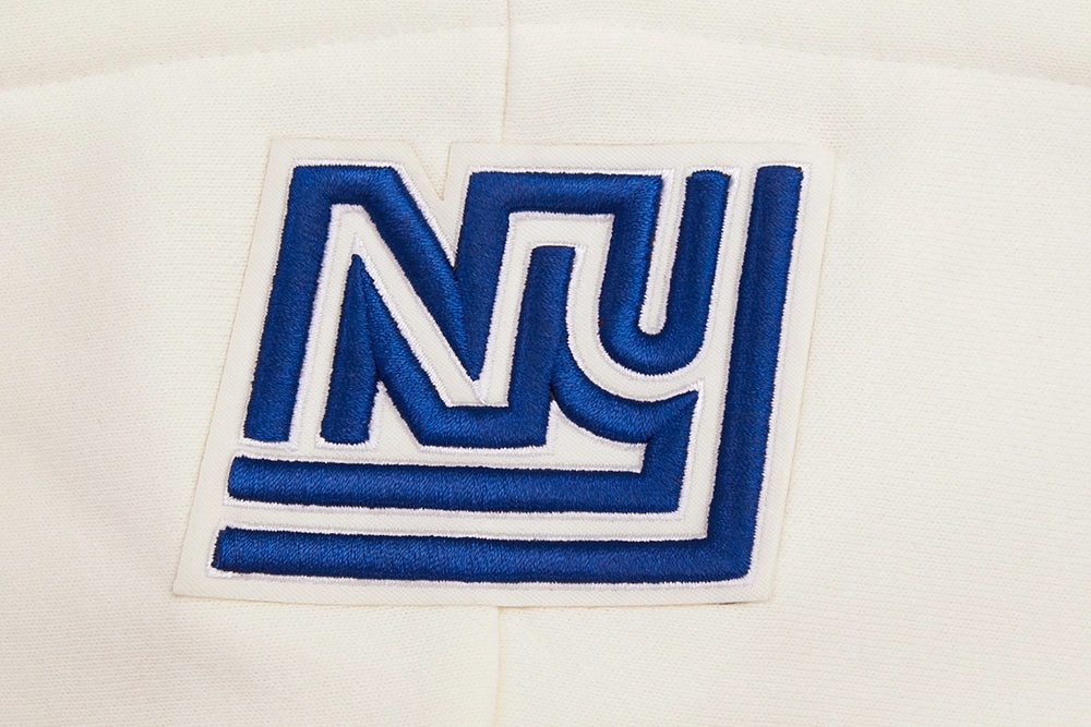 NFL NEW YORK GIANTS RETRO CLASSIC WOMEN'S RIB CROPPED PULLOVER HOODIE (EGGSHELL/DODGER BLUE)