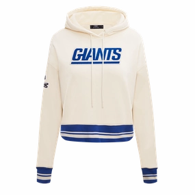 NFL NEW YORK GIANTS RETRO CLASSIC WOMEN'S RIB CROPPED PULLOVER HOODIE (EGGSHELL/DODGER BLUE)