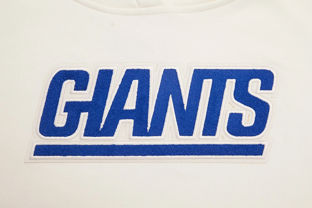 NFL NEW YORK GIANTS RETRO CLASSIC WOMEN'S RIB CROPPED PULLOVER HOODIE (EGGSHELL/DODGER BLUE)