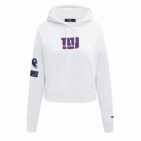 NFL NEW YORK GIANTS WOMEN'S CROPPED FLEECE HOODIE (WHITE)