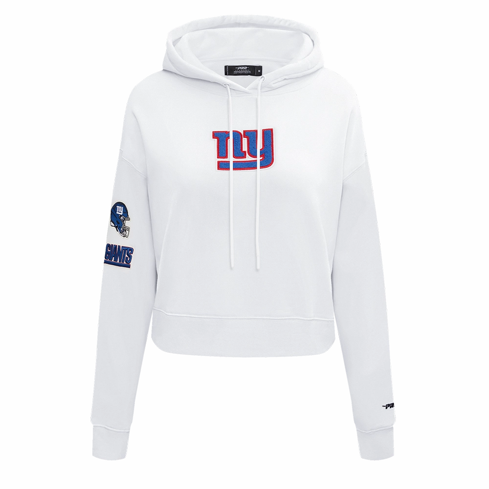 NFL NEW YORK GIANTS WOMEN'S CROPPED FLEECE HOODIE (WHITE)