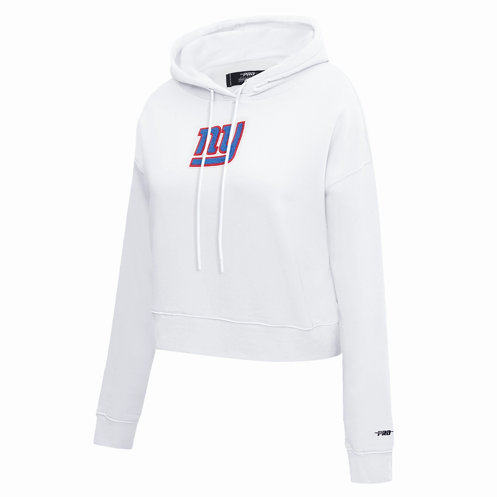 NFL NEW YORK GIANTS WOMEN'S CROPPED FLEECE HOODIE (WHITE)