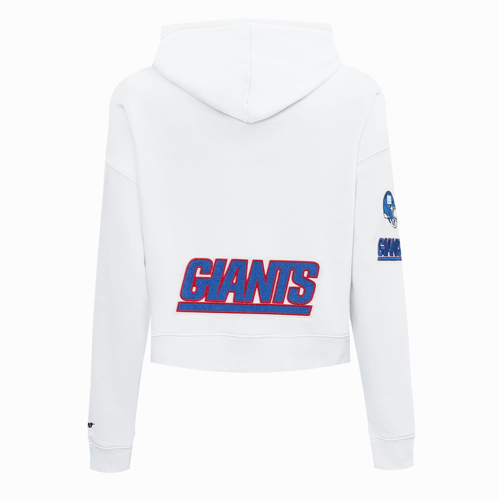 NFL NEW YORK GIANTS WOMEN'S CROPPED FLEECE HOODIE (WHITE)