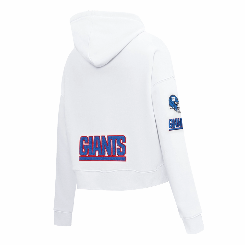 NFL NEW YORK GIANTS WOMEN'S CROPPED FLEECE HOODIE (WHITE)