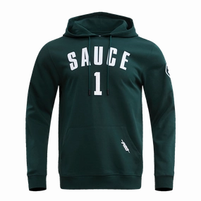 NFL NEW YORK JETS AHMAD "SAUCE" GARDNER #1 MEN'S DOUBLE KNIT PULLOVER HOODIE (FOREST GREEN)