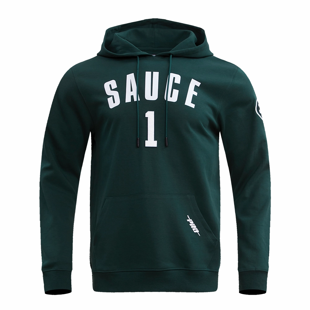 NFL NEW YORK JETS AHMAD "SAUCE" GARDNER #1 MEN'S DOUBLE KNIT PULLOVER HOODIE (FOREST GREEN)