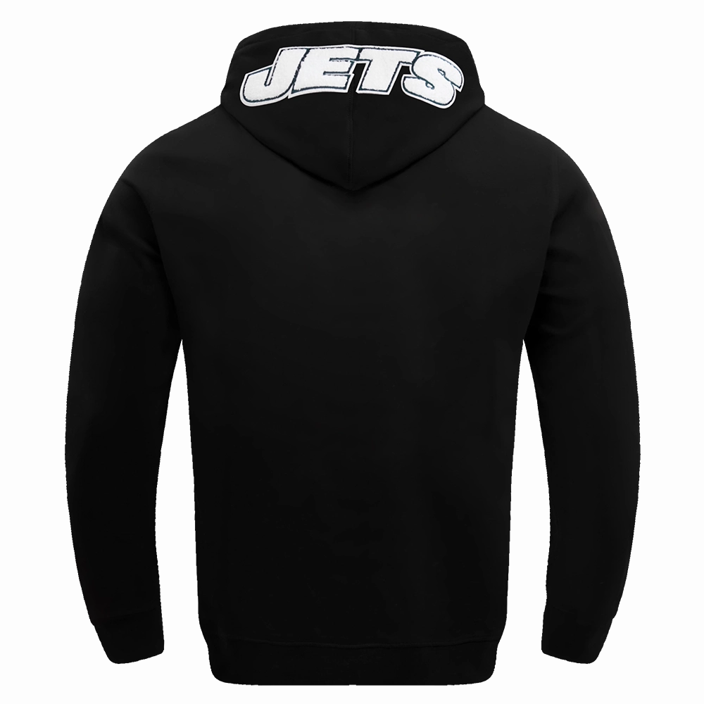 NFL NEW YORK JETS CLASSIC CHENILLE MEN'S DOUBLE KNIT PULLOVER HOODIE (BLACK)