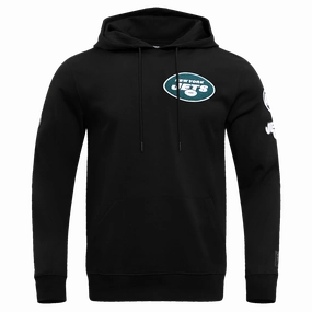 NFL NEW YORK JETS CLASSIC CHENILLE MEN'S DOUBLE KNIT PULLOVER HOODIE (BLACK)