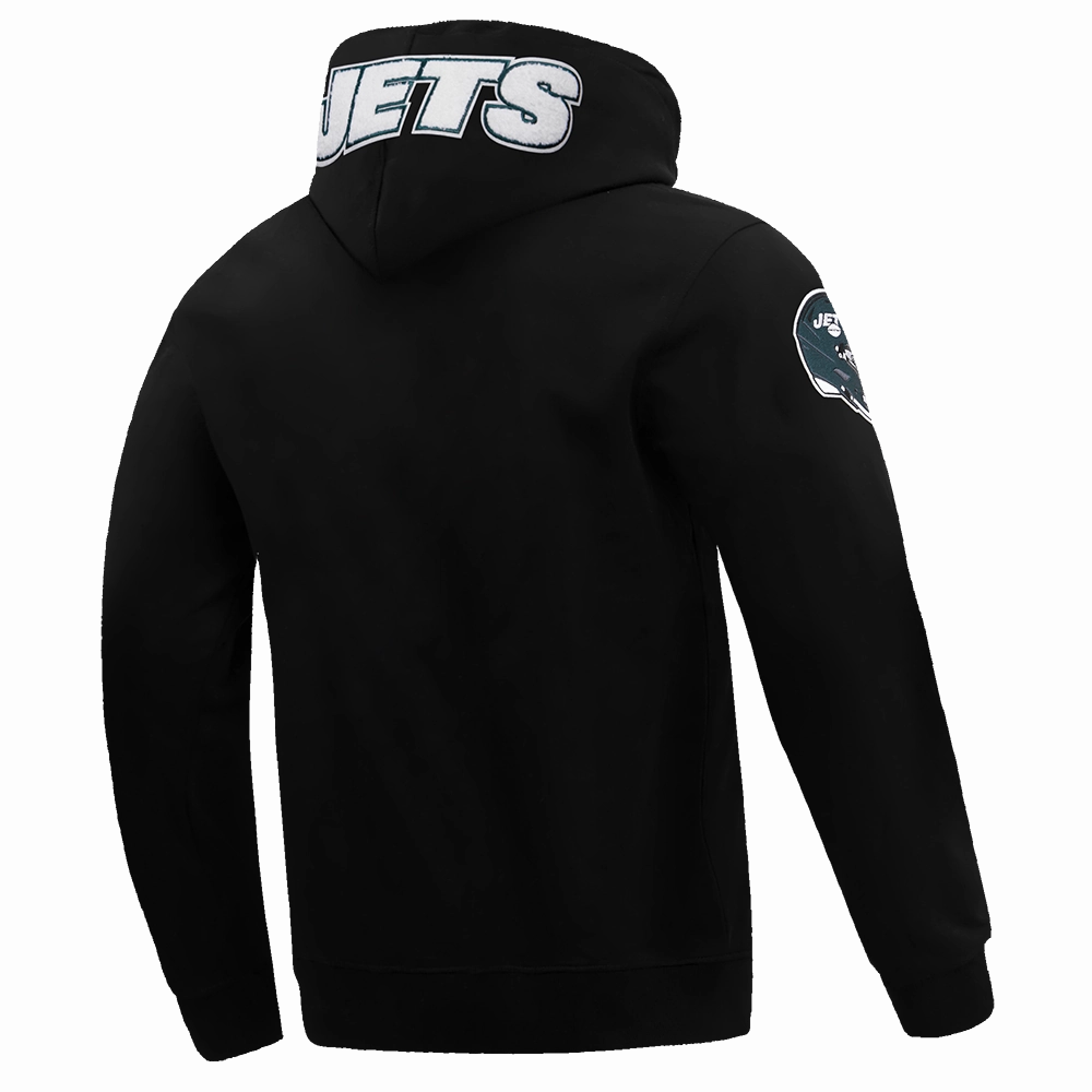 NFL NEW YORK JETS CLASSIC CHENILLE MEN'S DOUBLE KNIT PULLOVER HOODIE (BLACK)