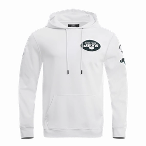 NFL NEW YORK JETS CLASSIC CHENILLE MEN'S DOUBLE KNIT PULLOVER HOODIE (WHITE)