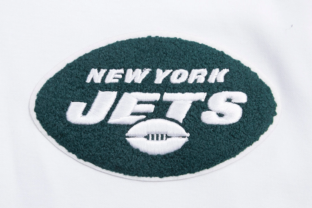 NFL NEW YORK JETS CLASSIC CHENILLE MEN'S DOUBLE KNIT PULLOVER HOODIE (WHITE)