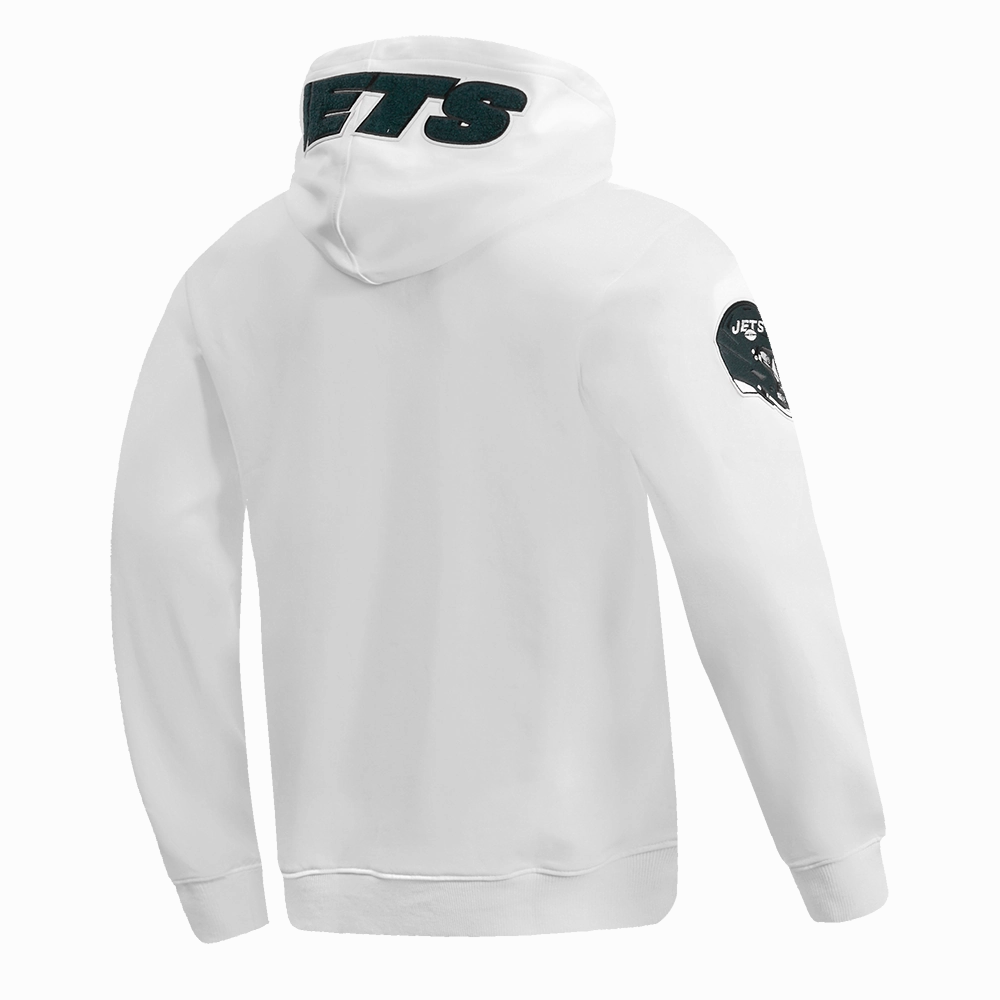 NFL NEW YORK JETS CLASSIC CHENILLE MEN'S DOUBLE KNIT PULLOVER HOODIE (WHITE)