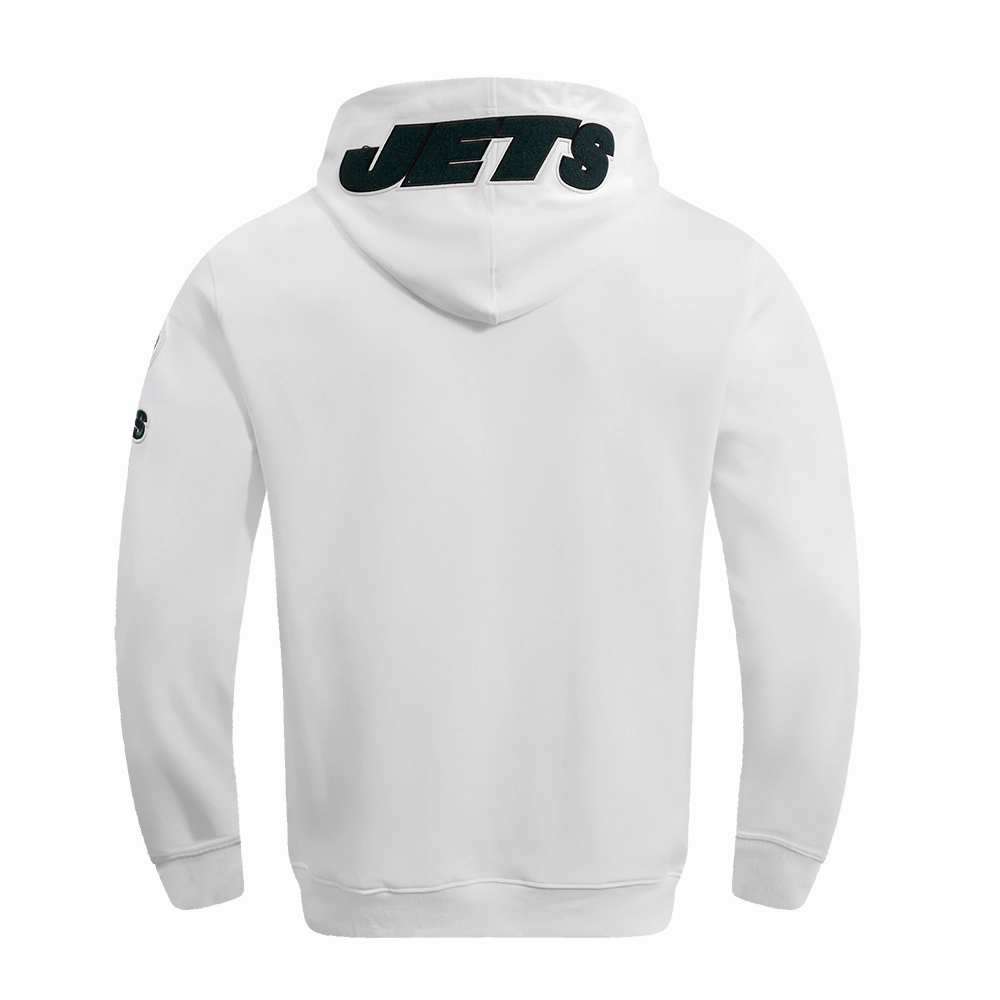 NFL NEW YORK JETS CLASSIC CHENILLE MEN'S DOUBLE KNIT PULLOVER HOODIE (WHITE)