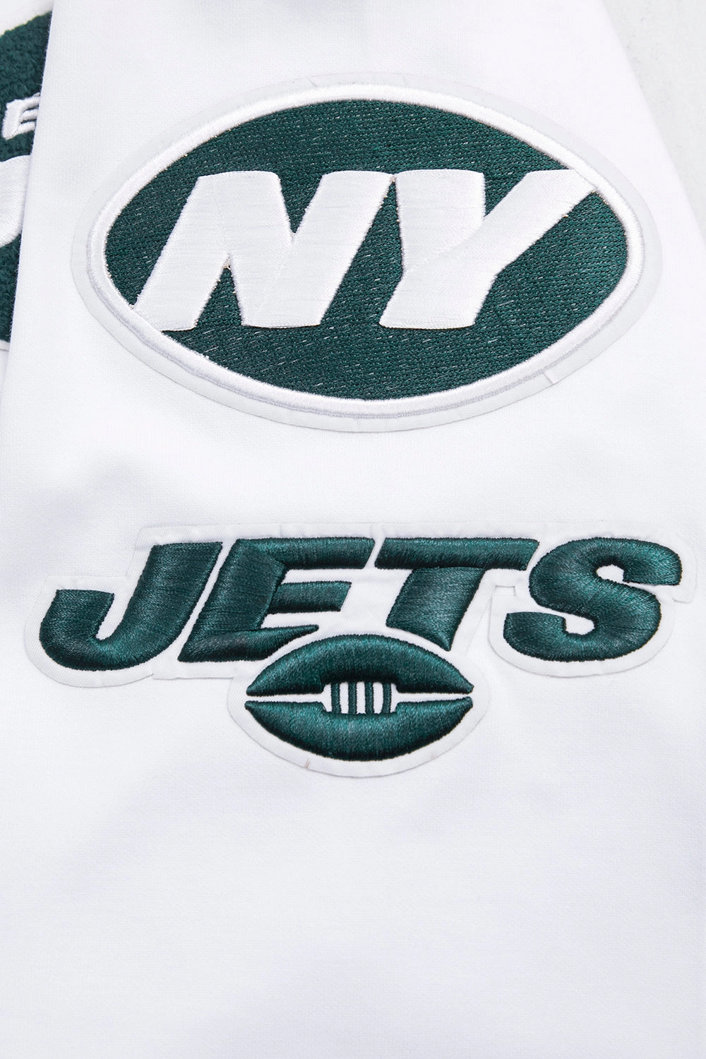NFL NEW YORK JETS CLASSIC CHENILLE MEN'S DOUBLE KNIT PULLOVER HOODIE (WHITE)